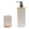Badkamer Accessoires Set Column. Wit En Hout