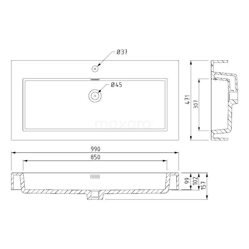 Canto Badkamermeubel Met Wastafel | 100 Cm Donkerbruin Essen Front Mineraalmarmer 2 Lades Onder Elkaar 6 Canto Badkamermeubel Met Wastafel | 100 Cm Donkerbruin Essen Front Mineraalmarmer 2 Lades Onder Elkaar - Afbeelding 6