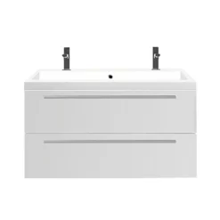 Canto Badkamermeubel Met Wastafel | 100 Cm Hoogglans Wit Front Mineraalmarmer 2 Lades Onder Elkaar