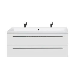 Canto Badkamermeubel Met Wastafel | 120 Cm Hoogglans Wit Front Mineraalmarmer 2 Lades Onder Elkaar