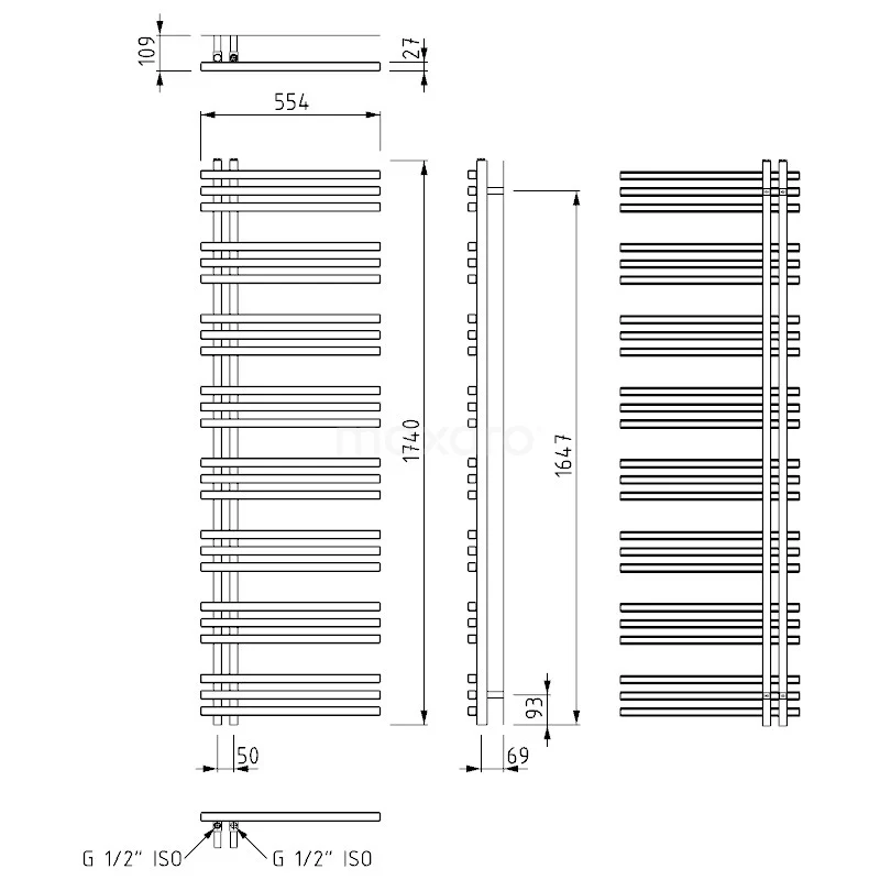 Kepler Handdoekradiator | 55x174 Cm Mat Wit 1242 Watt Aluminium Centrale Verwarming 8 Kepler Handdoekradiator | 55x174 Cm Mat Wit 1242 Watt Aluminium Centrale Verwarming - Afbeelding 8