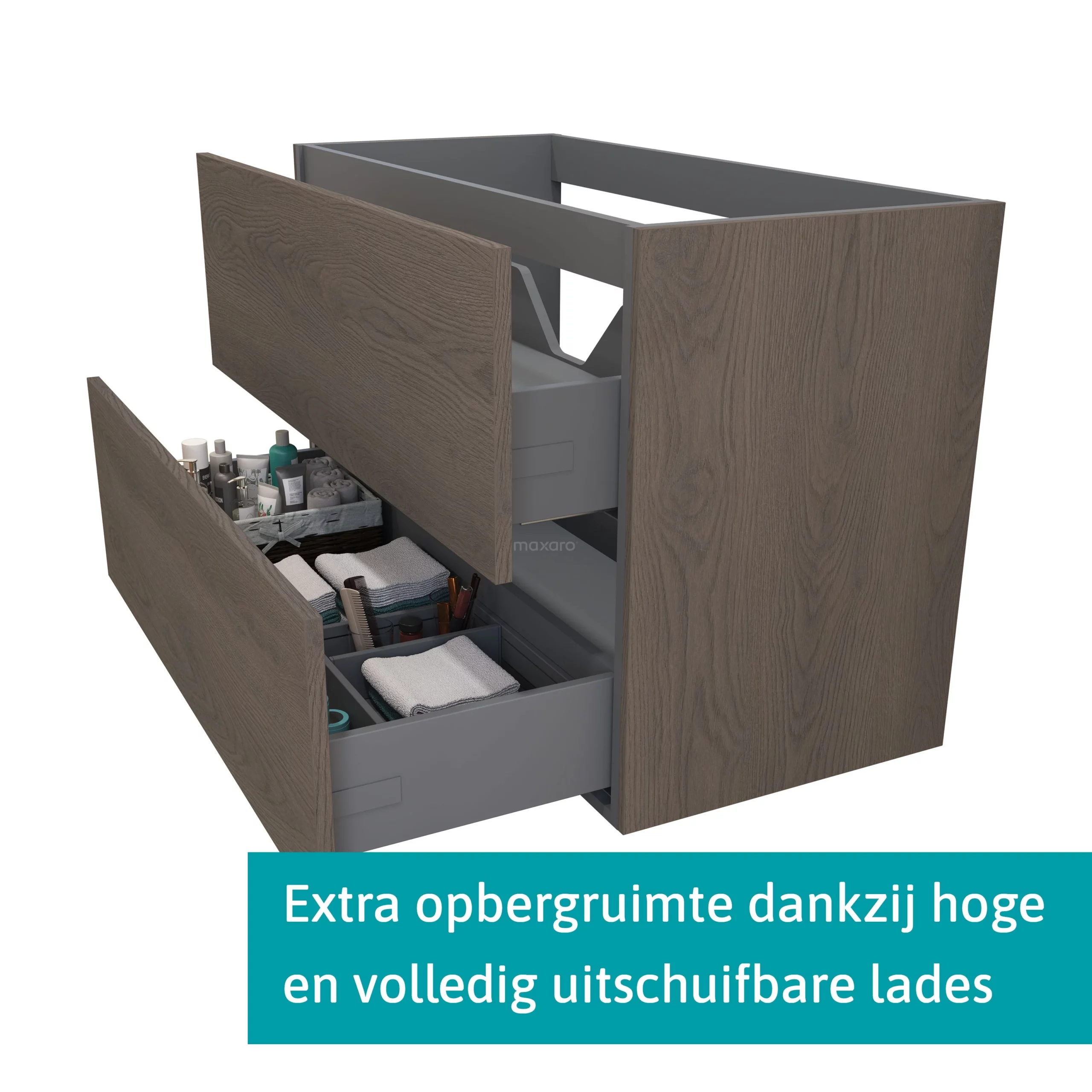 Modulo Badkamermeubel Met Wastafel | 100 Cm Donkerbruin Eiken Vlak Front Solid Surface 2 Lades Onder Elkaar 2 Modulo Badkamermeubel Met Wastafel | 100 Cm Donkerbruin Eiken Vlak Front Solid Surface 2 Lades Onder Elkaar - Afbeelding 2