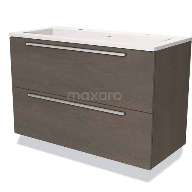 Modulo Badkamermeubel Met Wastafel | 100 Cm Donkerbruin Eiken Vlak Front Solid Surface 2 Lades Onder Elkaar 1 Modulo Badkamermeubel Met Wastafel | 100 Cm Donkerbruin Eiken Vlak Front Solid Surface 2 Lades Onder Elkaar