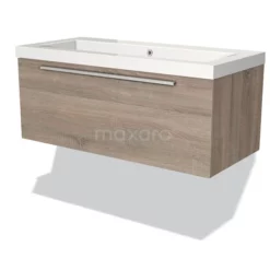 Modulo Badkamermeubel Met Wastafel | 100 Cm Eiken Vlak Front Mineraalmarmer 1 Lade