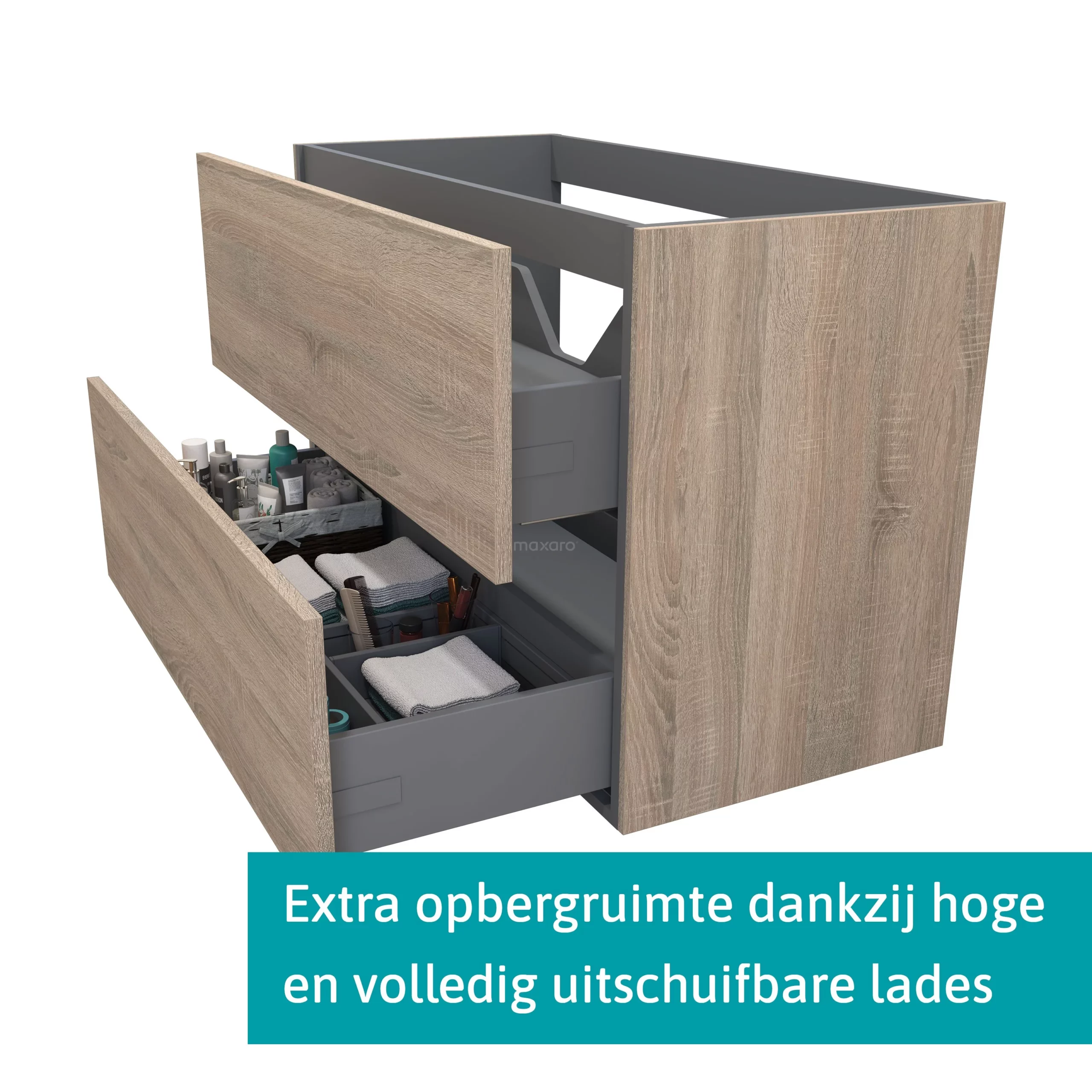 Modulo Badkamermeubel Met Wastafel | 100 Cm Eiken Vlak Front Solid Surface 2 Lades Onder Elkaar 2 Modulo Badkamermeubel Met Wastafel | 100 Cm Eiken Vlak Front Solid Surface 2 Lades Onder Elkaar - Afbeelding 2