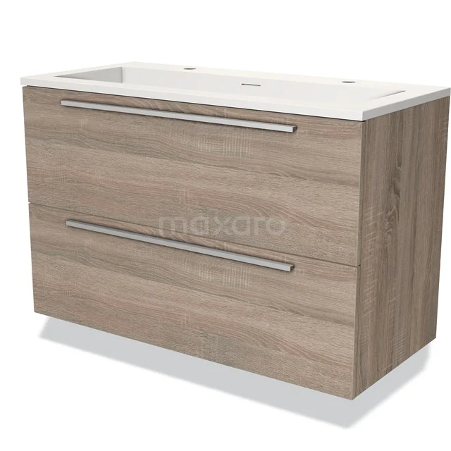 Modulo Badkamermeubel Met Wastafel | 100 Cm Eiken Vlak Front Solid Surface 2 Lades Onder Elkaar 1 Modulo Badkamermeubel Met Wastafel | 100 Cm Eiken Vlak Front Solid Surface 2 Lades Onder Elkaar