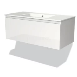Modulo Badkamermeubel Met Wastafel | 100 Cm Hoogglans Wit Greeploos Front Keramiek 1 Lade