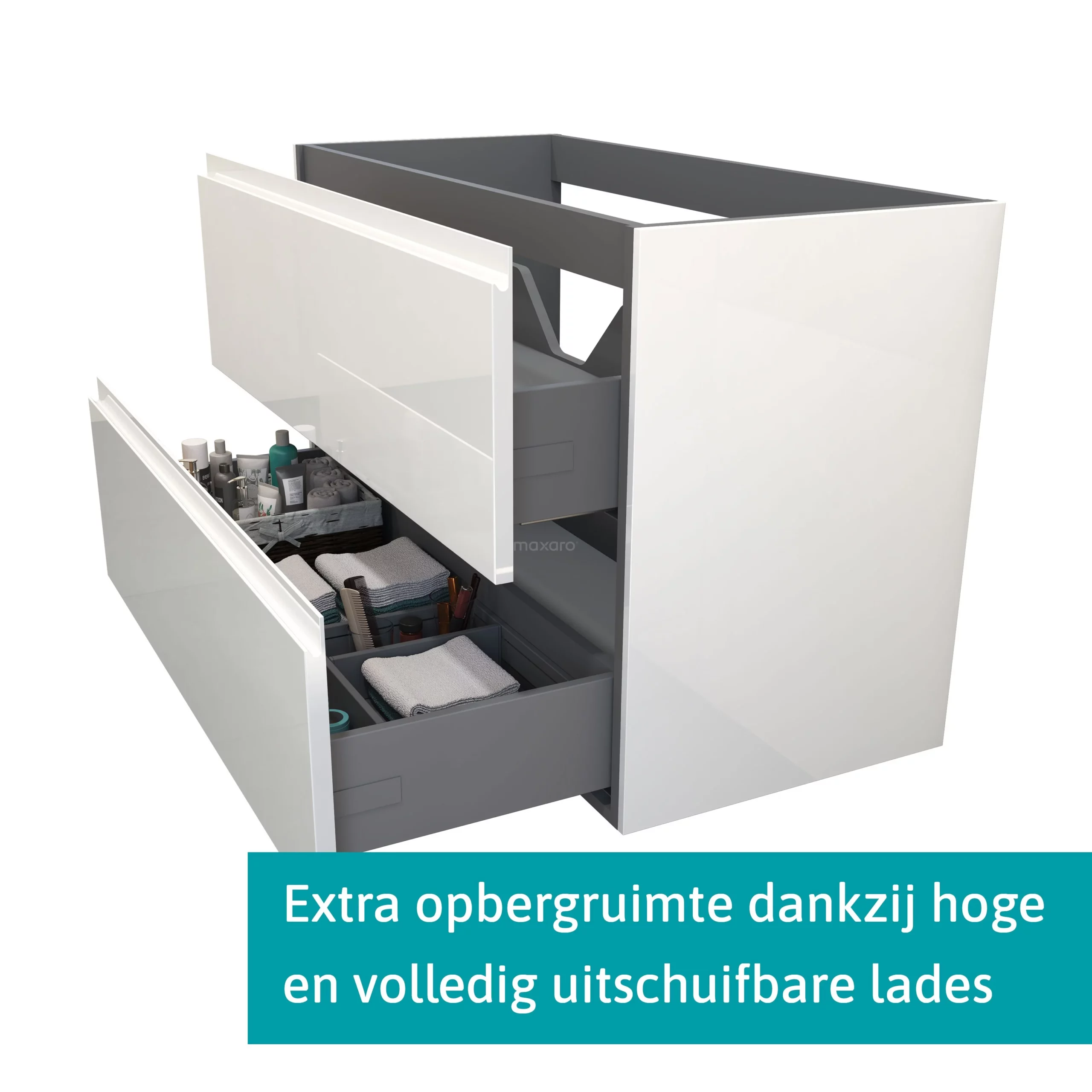 Modulo Badkamermeubel Met Wastafel | 100 Cm Hoogglans Wit Greeploos Front Mineraalmarmer 2 Lades Onder Elkaar 2 Modulo Badkamermeubel Met Wastafel | 100 Cm Hoogglans Wit Greeploos Front Mineraalmarmer 2 Lades Onder Elkaar - Afbeelding 2