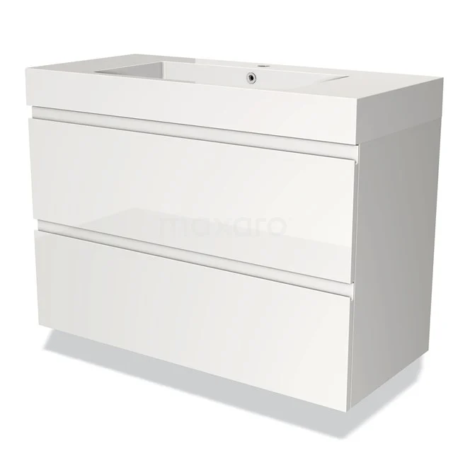 Modulo Badkamermeubel Met Wastafel | 100 Cm Hoogglans Wit Greeploos Front Mineraalmarmer 2 Lades Onder Elkaar 1 Modulo Badkamermeubel Met Wastafel | 100 Cm Hoogglans Wit Greeploos Front Mineraalmarmer 2 Lades Onder Elkaar