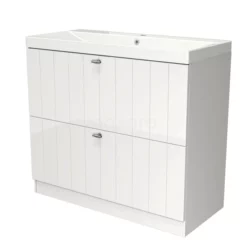 Modulo Badkamermeubel Met Wastafel | 100 Cm Hoogglans Wit Lamel Front Keramiek 2 Hoge Lades Onder Elkaar Staand