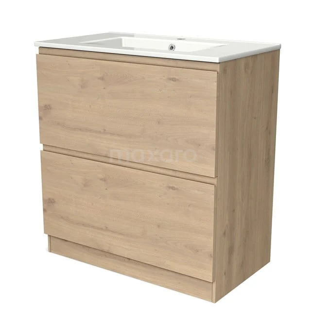 Modulo Badkamermeubel Met Wastafel | 100 Cm Lichtbruin Eiken Kader Front Keramiek 2 Hoge Lades Onder Elkaar Staand 1 Modulo Badkamermeubel Met Wastafel | 100 Cm Lichtbruin Eiken Kader Front Keramiek 2 Hoge Lades Onder Elkaar Staand