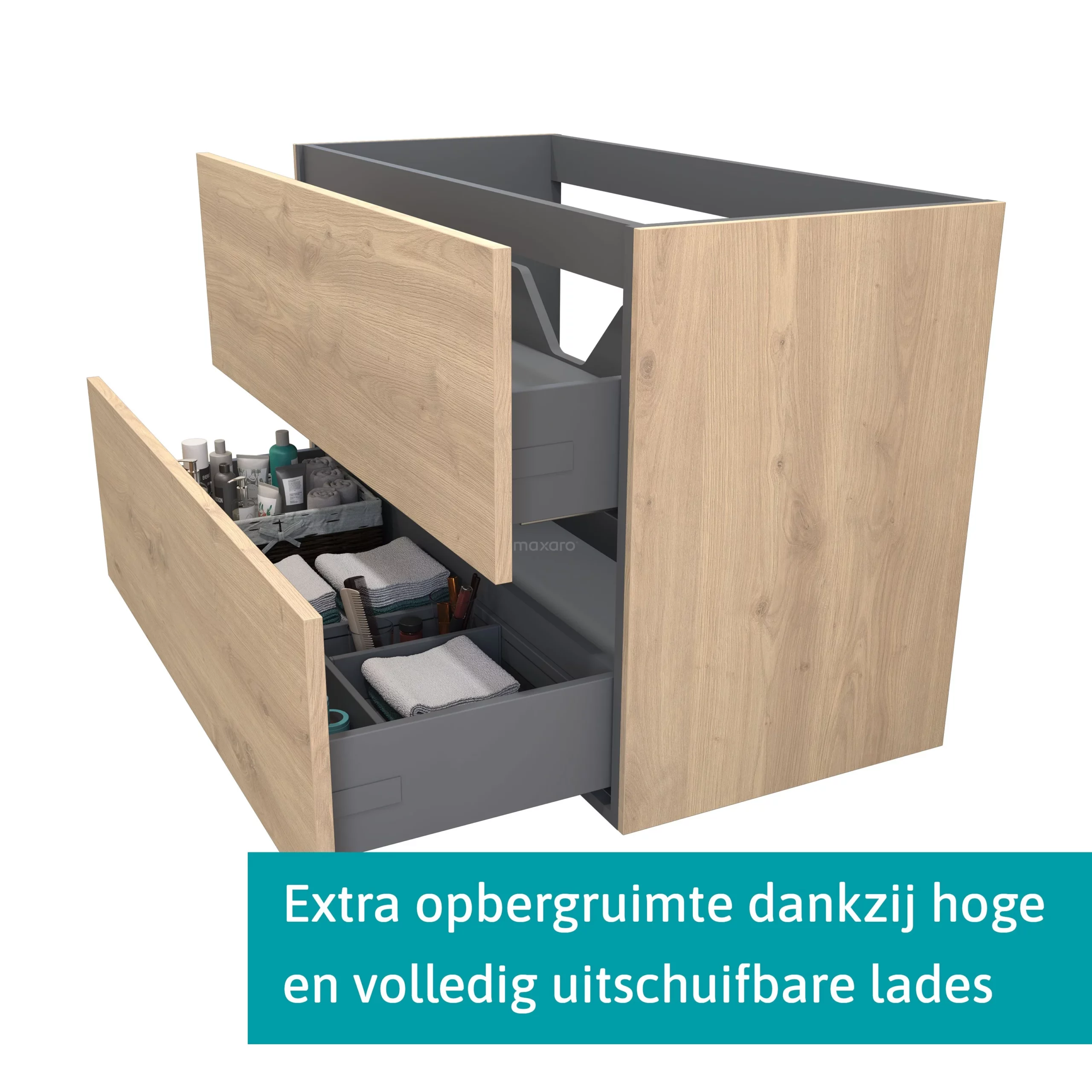 Modulo Badkamermeubel Met Wastafel | 100 Cm Lichtbruin Eiken Vlak Front Mineraalmarmer 2 Lades Onder Elkaar 2 Modulo Badkamermeubel Met Wastafel | 100 Cm Lichtbruin Eiken Vlak Front Mineraalmarmer 2 Lades Onder Elkaar - Afbeelding 2