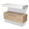 Modulo Badkamermeubel Met Wastafel | 100 Cm Lichtbruin Eiken Vlak Front Mineraalmarmer Laag Zwevend