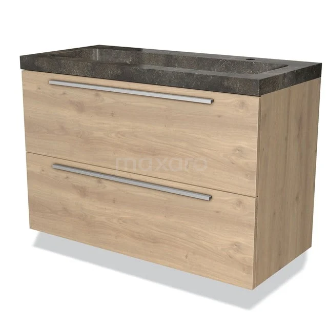 Modulo Badkamermeubel Met Wastafel | 100 Cm Lichtbruin Eiken Vlak Front Natuursteen 2 Lades Onder Elkaar 1 Modulo Badkamermeubel Met Wastafel | 100 Cm Lichtbruin Eiken Vlak Front Natuursteen 2 Lades Onder Elkaar