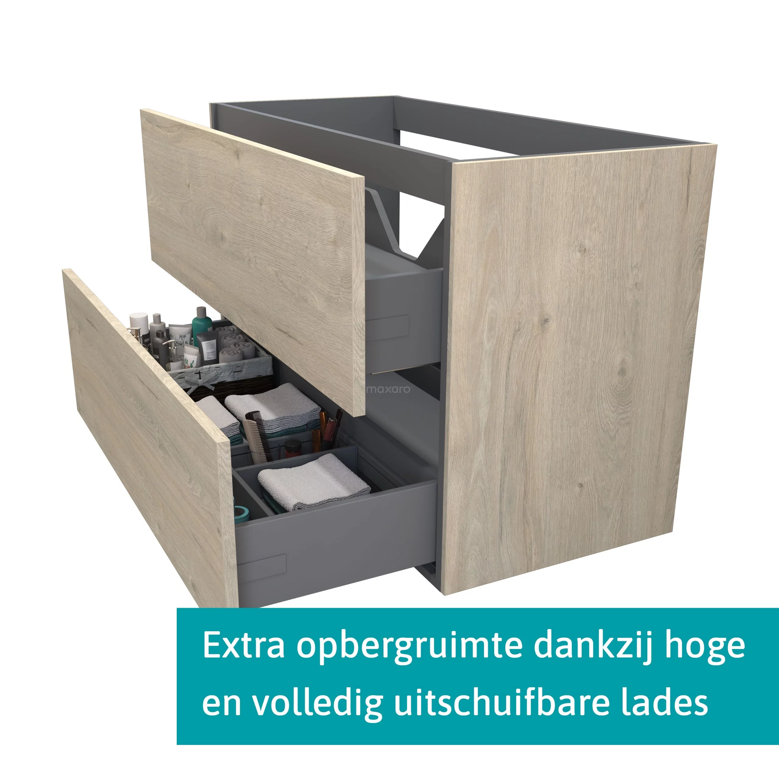 Modulo Badkamermeubel Met Wastafel | 100 Cm Lichtgrijs Eiken Vlak Front Keramiek 2 Lades Onder Elkaar 2 Modulo Badkamermeubel Met Wastafel | 100 Cm Lichtgrijs Eiken Vlak Front Keramiek 2 Lades Onder Elkaar - Afbeelding 2