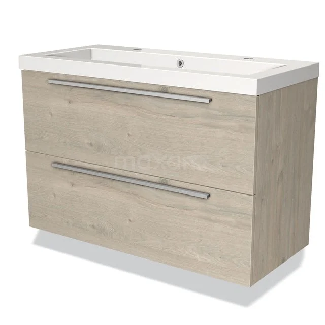 Modulo Badkamermeubel Met Wastafel | 100 Cm Lichtgrijs Eiken Vlak Front Mineraalmarmer 2 Lades Onder Elkaar 1 Modulo Badkamermeubel Met Wastafel | 100 Cm Lichtgrijs Eiken Vlak Front Mineraalmarmer 2 Lades Onder Elkaar
