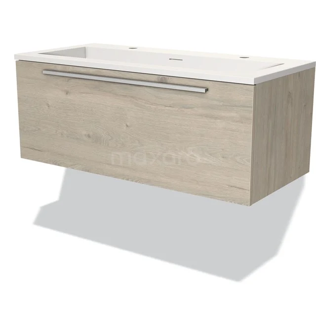 Modulo Badkamermeubel Met Wastafel | 100 Cm Lichtgrijs Eiken Vlak Front Solid Surface 1 Lade 1 Modulo Badkamermeubel Met Wastafel | 100 Cm Lichtgrijs Eiken Vlak Front Solid Surface 1 Lade