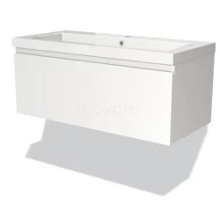 Modulo Badkamermeubel Met Wastafel | 100 Cm Mat Wit Greeploos Front Mineraalmarmer 1 Lade