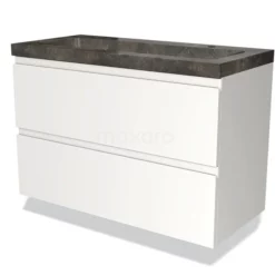 Modulo Badkamermeubel Met Wastafel | 100 Cm Mat Wit Greeploos Front Natuursteen 2 Lades Onder Elkaar