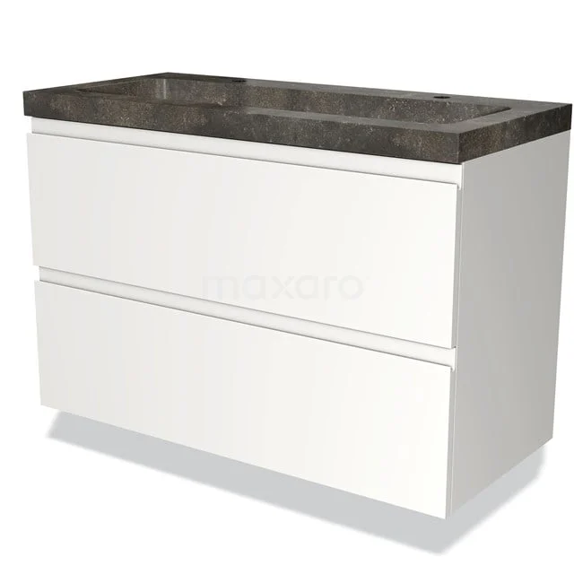 Modulo Badkamermeubel Met Wastafel | 100 Cm Mat Wit Greeploos Front Natuursteen 2 Lades Onder Elkaar 1 Modulo Badkamermeubel Met Wastafel | 100 Cm Mat Wit Greeploos Front Natuursteen 2 Lades Onder Elkaar