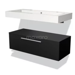 Modulo Badkamermeubel Met Wastafel | 100 Cm Mat Zwart Vlak Front Mineraalmarmer Laag Zwevend