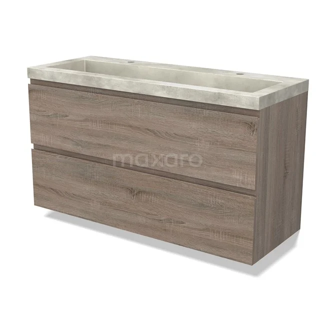Modulo Badkamermeubel Met Wastafel | 120 Cm Eiken Greeploos Front Beton 2 Lades Onder Elkaar 1 Modulo Badkamermeubel Met Wastafel | 120 Cm Eiken Greeploos Front Beton 2 Lades Onder Elkaar