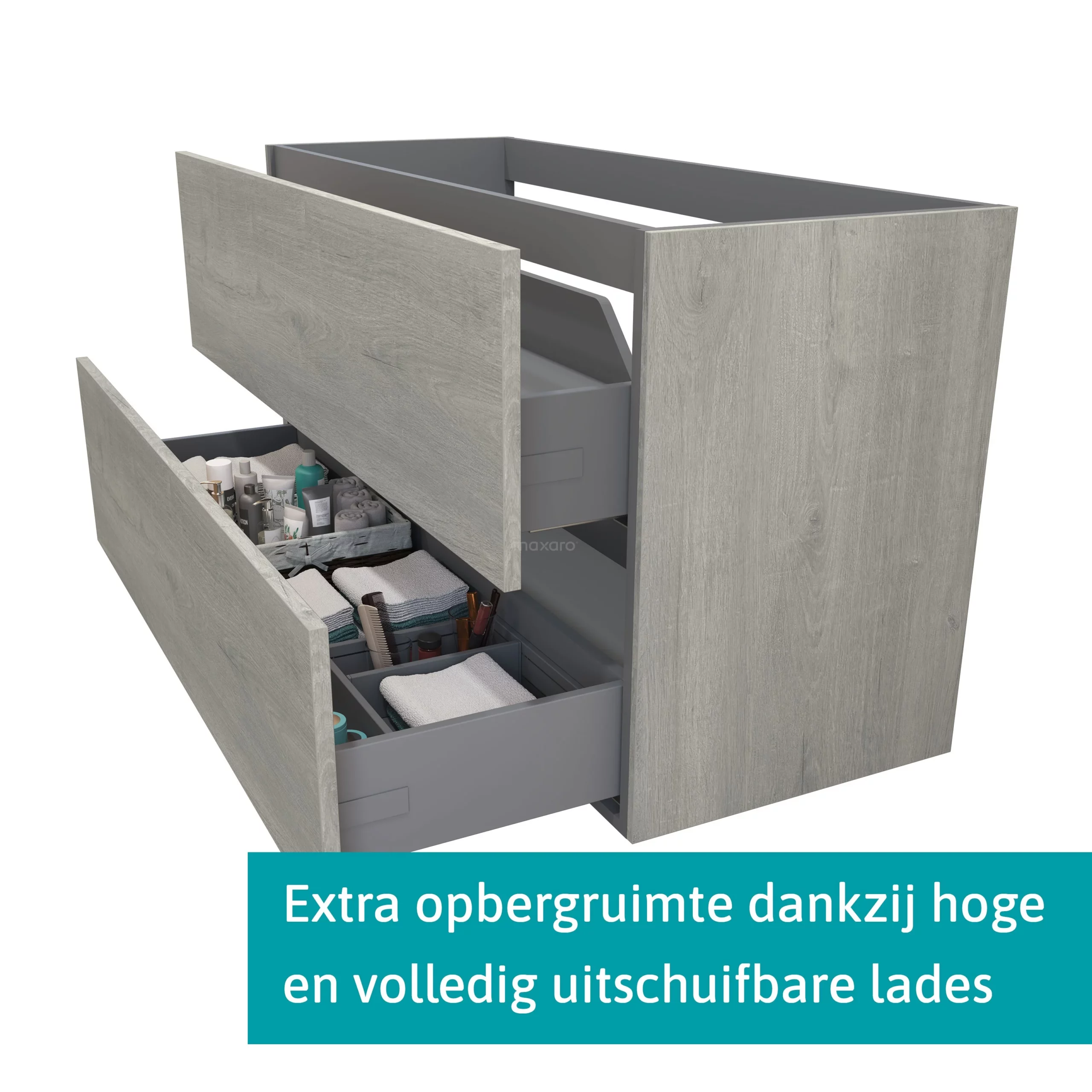 Modulo Badkamermeubel Met Wastafel | 120 Cm Grijs Eiken Vlak Front Keramiek 2 Lades Onder Elkaar 2 Modulo Badkamermeubel Met Wastafel | 120 Cm Grijs Eiken Vlak Front Keramiek 2 Lades Onder Elkaar - Afbeelding 2