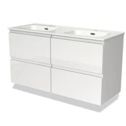 Modulo Badkamermeubel Met Wastafel | 120 Cm Hoogglans Wit Greeploos Front Keramiek 4 Lades