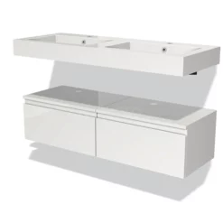 Modulo Badkamermeubel Met Wastafel | 120 Cm Hoogglans Wit Greeploos Front Mineraalmarmer Laag Zwevend