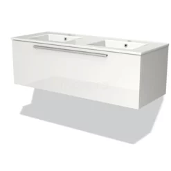 Modulo Badkamermeubel Met Wastafel | 120 Cm Hoogglans Wit Vlak Front Keramiek 1 Lade