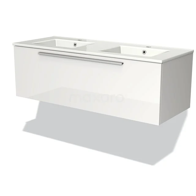 Modulo Badkamermeubel Met Wastafel | 120 Cm Hoogglans Wit Vlak Front Keramiek 1 Lade 1 Modulo Badkamermeubel Met Wastafel | 120 Cm Hoogglans Wit Vlak Front Keramiek 1 Lade