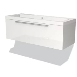 Modulo Badkamermeubel Met Wastafel | 120 Cm Hoogglans Wit Vlak Front Mineraalmarmer 1 Lade