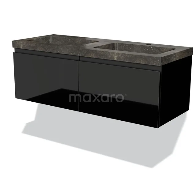 Modulo Badkamermeubel Met Wastafel | 120 Cm Hoogglans Zwart Greeploos Front Natuursteen 2 Lades Naast Elkaar 1 Modulo Badkamermeubel Met Wastafel | 120 Cm Hoogglans Zwart Greeploos Front Natuursteen 2 Lades Naast Elkaar