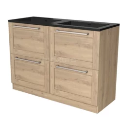 Modulo Badkamermeubel Met Wastafel | 120 Cm Lichtbruin Eiken Kader Front Quartz 4 Hoge Lades Staand