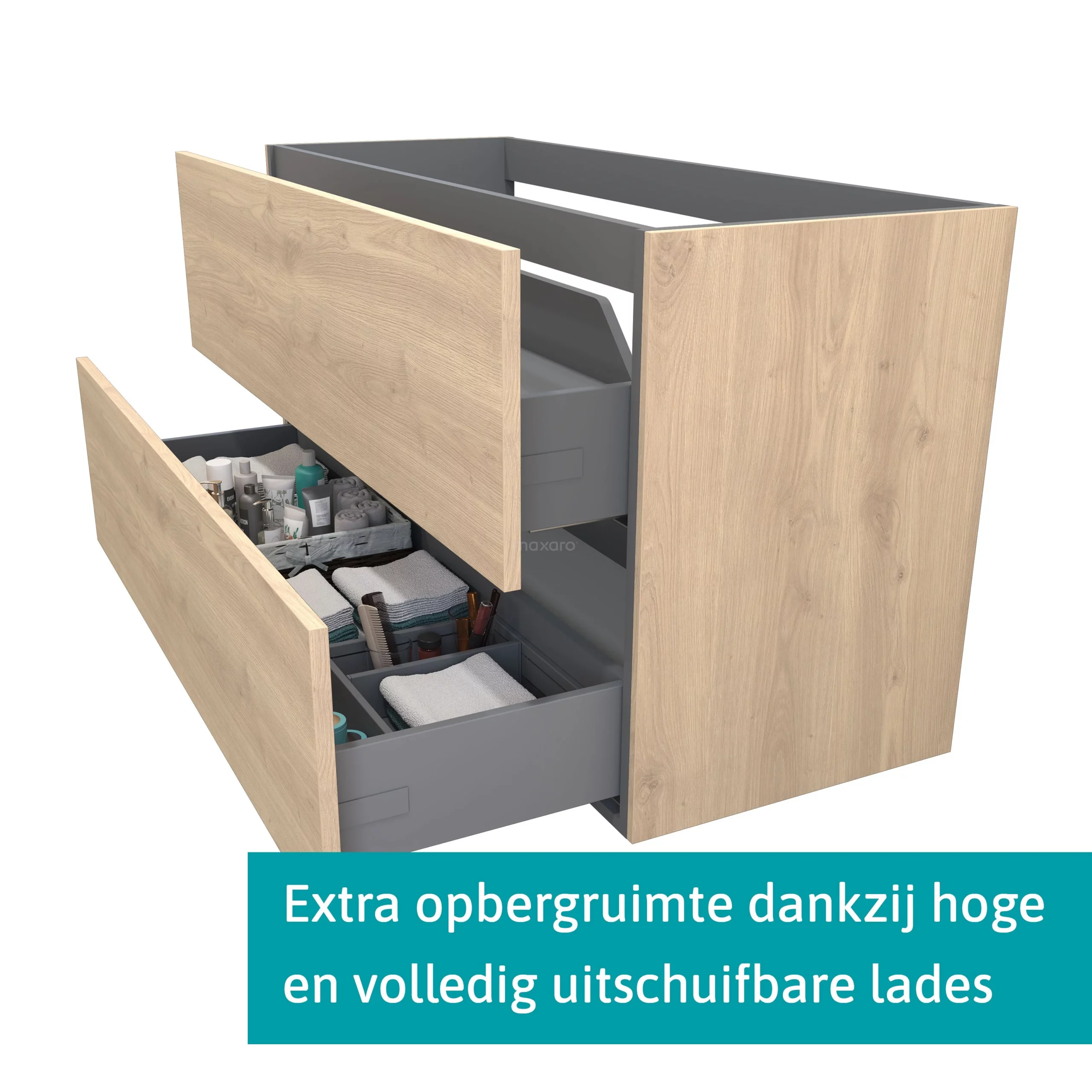 Modulo Badkamermeubel Met Wastafel | 120 Cm Lichtbruin Eiken Vlak Front Keramiek 2 Lades Onder Elkaar 2 Modulo Badkamermeubel Met Wastafel | 120 Cm Lichtbruin Eiken Vlak Front Keramiek 2 Lades Onder Elkaar - Afbeelding 2