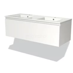 Modulo Badkamermeubel Met Wastafel | 120 Cm Mat Wit Greeploos Front Keramiek 1 Lade