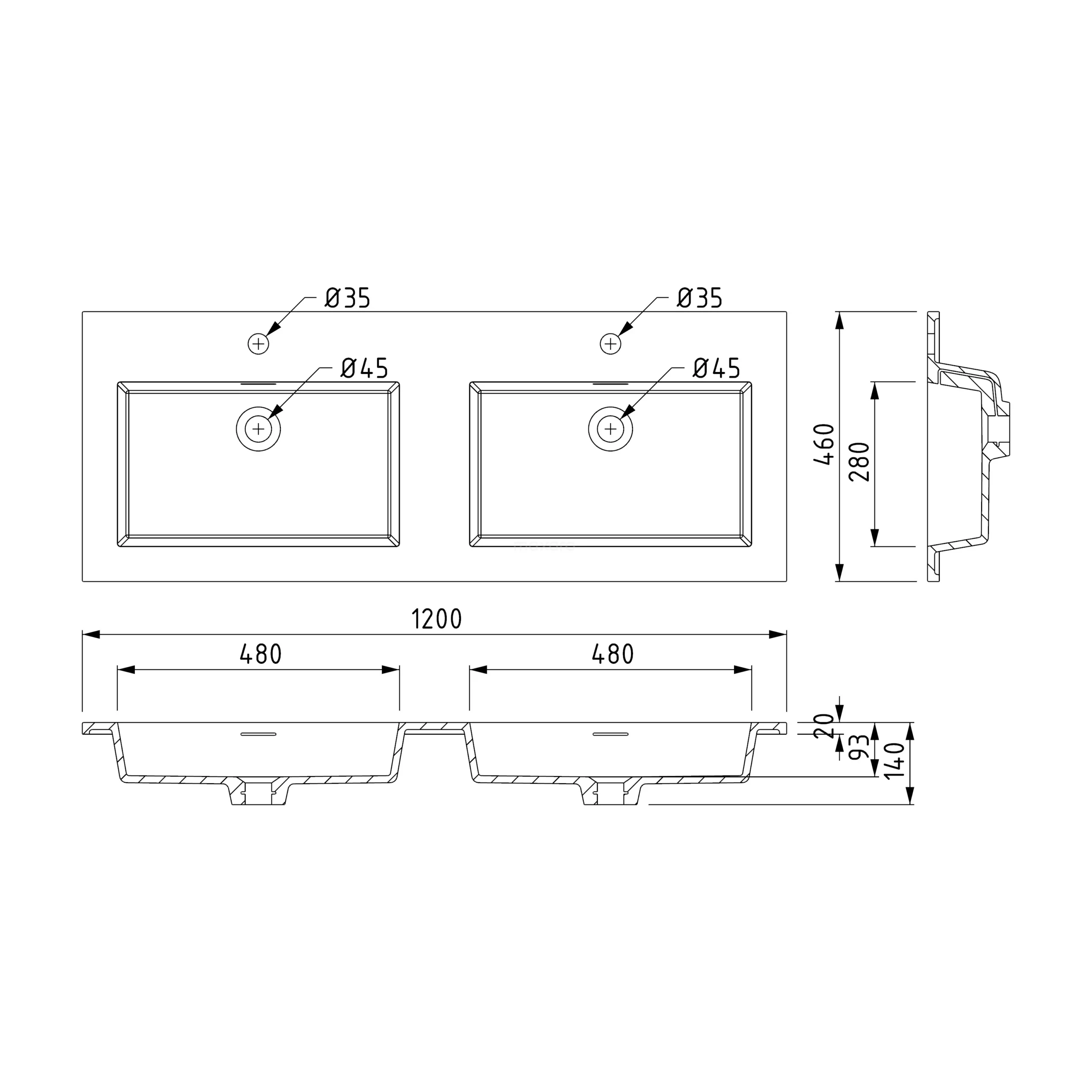 Modulo Badkamermeubel Met Wastafel | 120 Cm Mat Wit Greeploos Front Solid Surface 4 Lades 6 Modulo Badkamermeubel Met Wastafel | 120 Cm Mat Wit Greeploos Front Solid Surface 4 Lades - Afbeelding 6