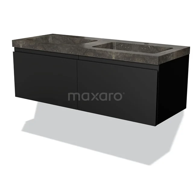 Modulo Badkamermeubel Met Wastafel | 120 Cm Mat Zwart Greeploos Front Natuursteen 2 Lades Naast Elkaar 1 Modulo Badkamermeubel Met Wastafel | 120 Cm Mat Zwart Greeploos Front Natuursteen 2 Lades Naast Elkaar