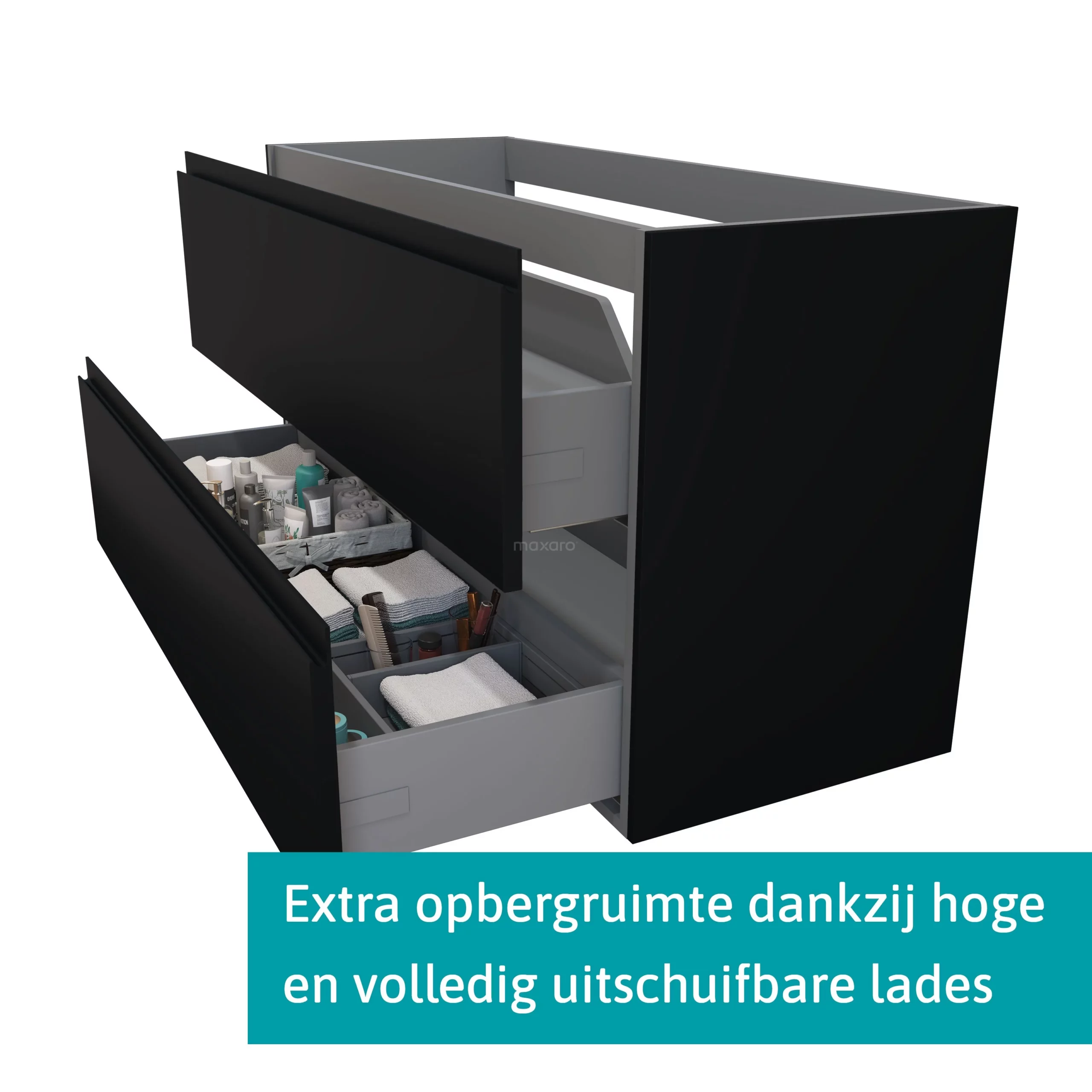 Modulo Badkamermeubel Met Wastafel | 120 Cm Mat Zwart Greeploos Front Solid Surface 2 Lades Onder Elkaar 2 Modulo Badkamermeubel Met Wastafel | 120 Cm Mat Zwart Greeploos Front Solid Surface 2 Lades Onder Elkaar - Afbeelding 2