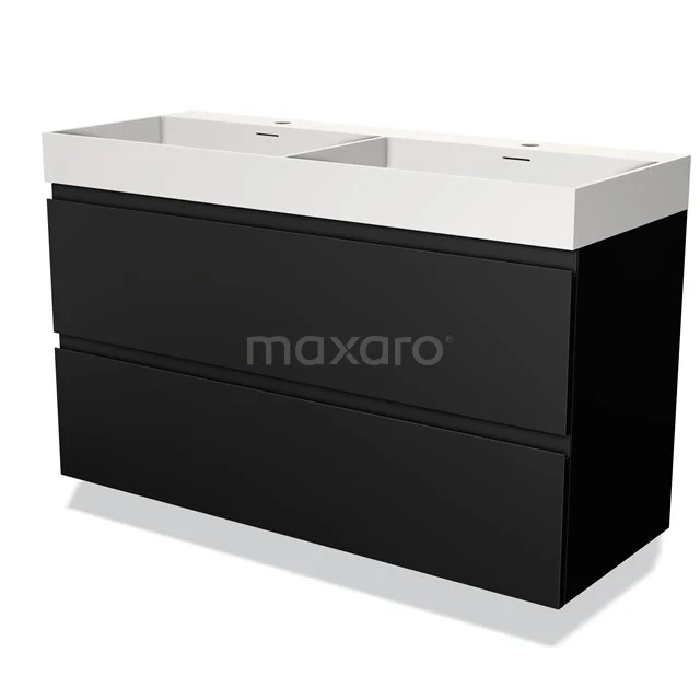 Modulo Badkamermeubel Met Wastafel | 120 Cm Mat Zwart Greeploos Front Solid Surface 2 Lades Onder Elkaar 1 Modulo Badkamermeubel Met Wastafel | 120 Cm Mat Zwart Greeploos Front Solid Surface 2 Lades Onder Elkaar