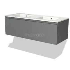 Modulo Badkamermeubel Met Wastafel | 120 Cm Middengrijs Greeploos Front Keramiek 1 Lade