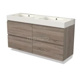 Modulo Badkamermeubel Met Wastafel | 140 Cm Eiken Greeploos Front Mineraalmarmer 4 Lades