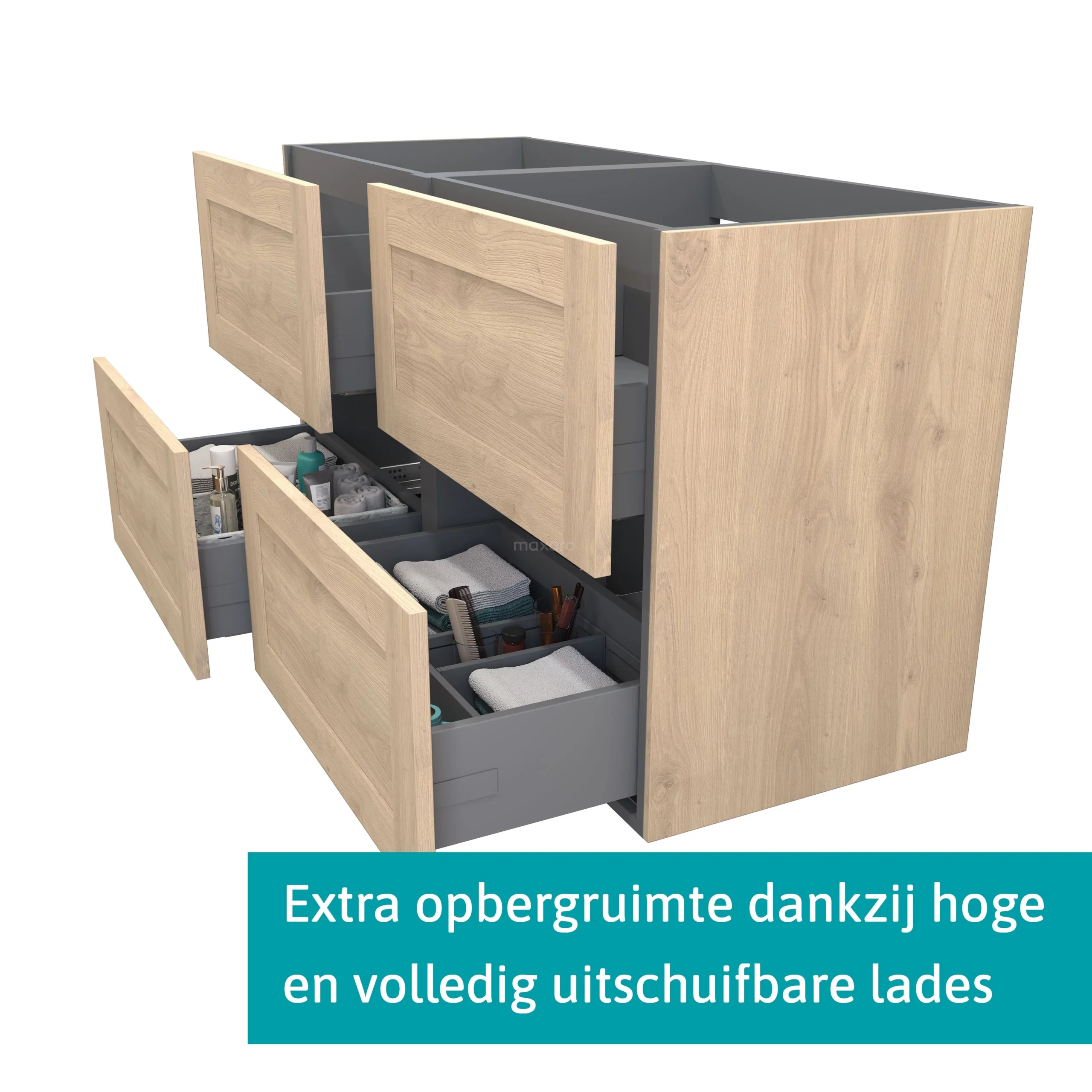 Modulo Badkamermeubel Met Wastafel | 140 Cm Lichtbruin Eiken Kader Front Mineraalmarmer 4 Lades 2 Modulo Badkamermeubel Met Wastafel | 140 Cm Lichtbruin Eiken Kader Front Mineraalmarmer 4 Lades - Afbeelding 2