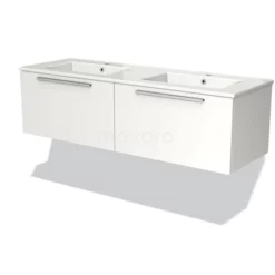 Modulo Badkamermeubel Met Wastafel | 140 Cm Mat Wit Vlak Front Keramiek 2 Lades Naast Elkaar