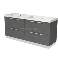 Modulo Badkamermeubel Met Wastafel | 160 Cm Donkergrijs Beton Vlak Front Mineraalmarmer 4 Lades