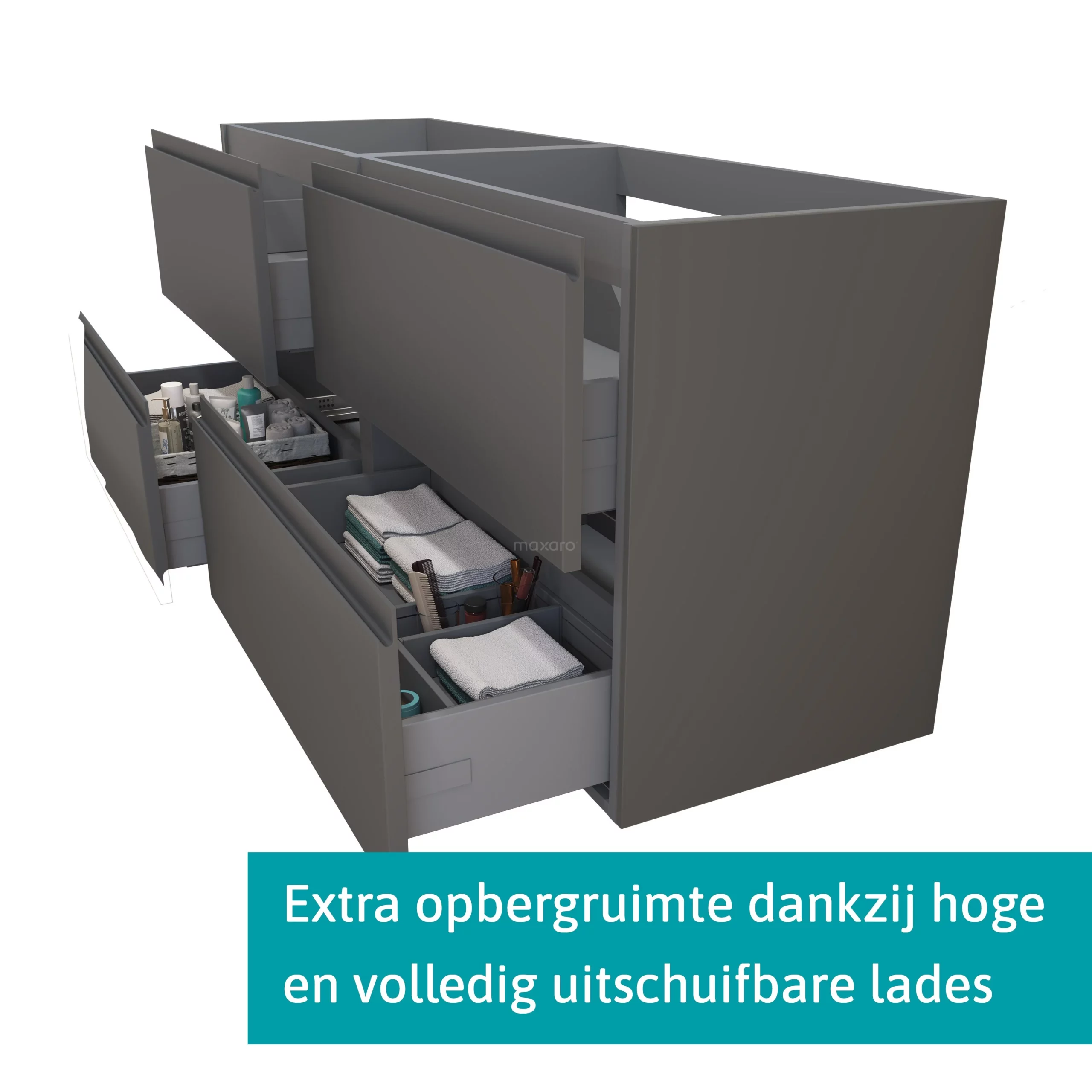 Modulo Badkamermeubel Met Wastafel | 180 Cm Donkergrijs Greeploos Front Mineraalmarmer 4 Lades 2 Modulo Badkamermeubel Met Wastafel | 180 Cm Donkergrijs Greeploos Front Mineraalmarmer 4 Lades - Afbeelding 2