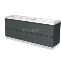 Modulo Badkamermeubel Met Wastafel | 180 Cm Donkergrijs Greeploos Front Mineraalmarmer 4 Lades