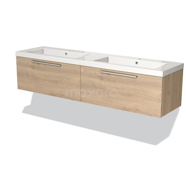 Modulo Badkamermeubel Met Wastafel | 180 Cm Lichtbruin Eiken Vlak Front Mineraalmarmer 2 Lades Naast Elkaar 1 Modulo Badkamermeubel Met Wastafel | 180 Cm Lichtbruin Eiken Vlak Front Mineraalmarmer 2 Lades Naast Elkaar
