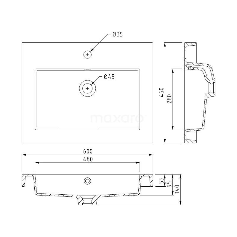 Modulo Badkamermeubel Met Wastafel | 60 Cm Eiken Kader Front Mineraalmarmer 1 Lade 6 Modulo Badkamermeubel Met Wastafel | 60 Cm Eiken Kader Front Mineraalmarmer 1 Lade - Afbeelding 6