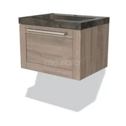 Modulo Badkamermeubel Met Wastafel | 60 Cm Eiken Kader Front Natuursteen 1 Lade